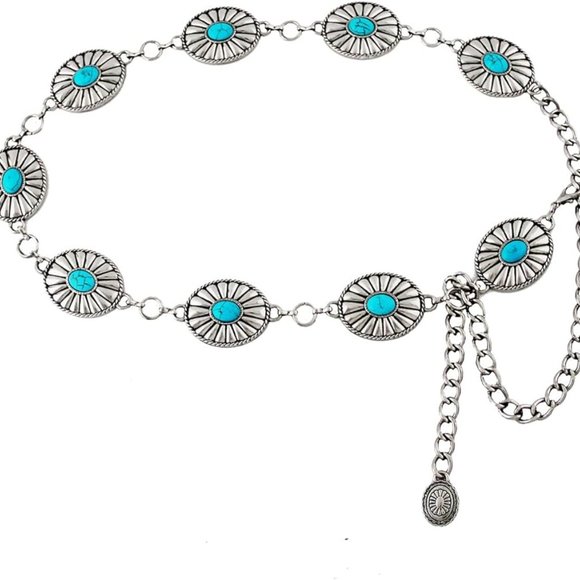 Metal concho chain belt turquoise main image 4